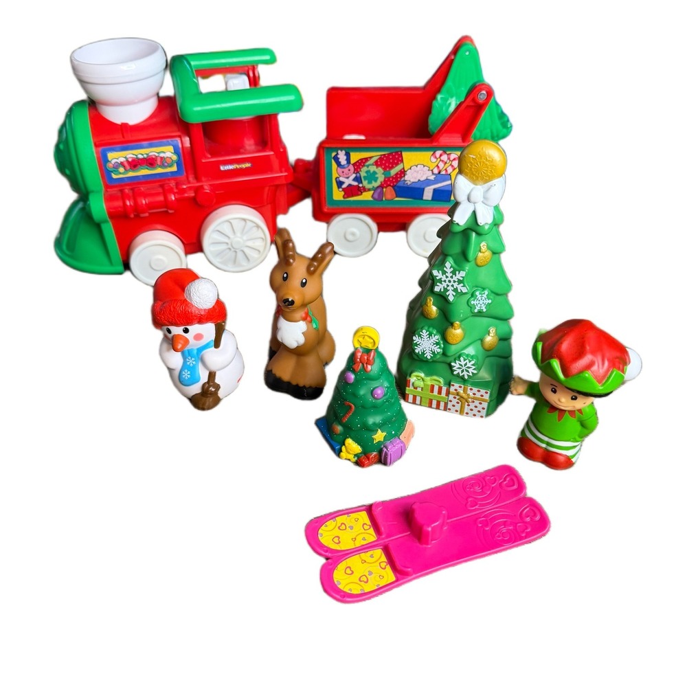 Fisher-Price Little People Christmas Train Set Reindeer Snowman Elf Trees Skis